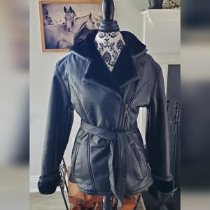 Wilson's Black Leather Faux Fur Winter Jacket